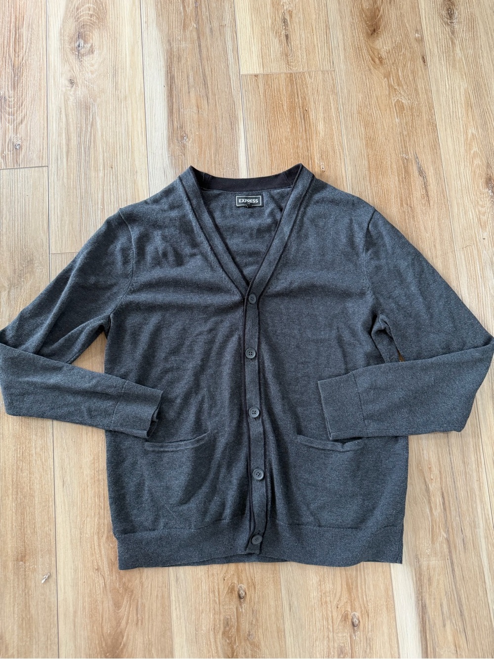 Express Men’s Charcoal Gray V-Neck Button Cardigan